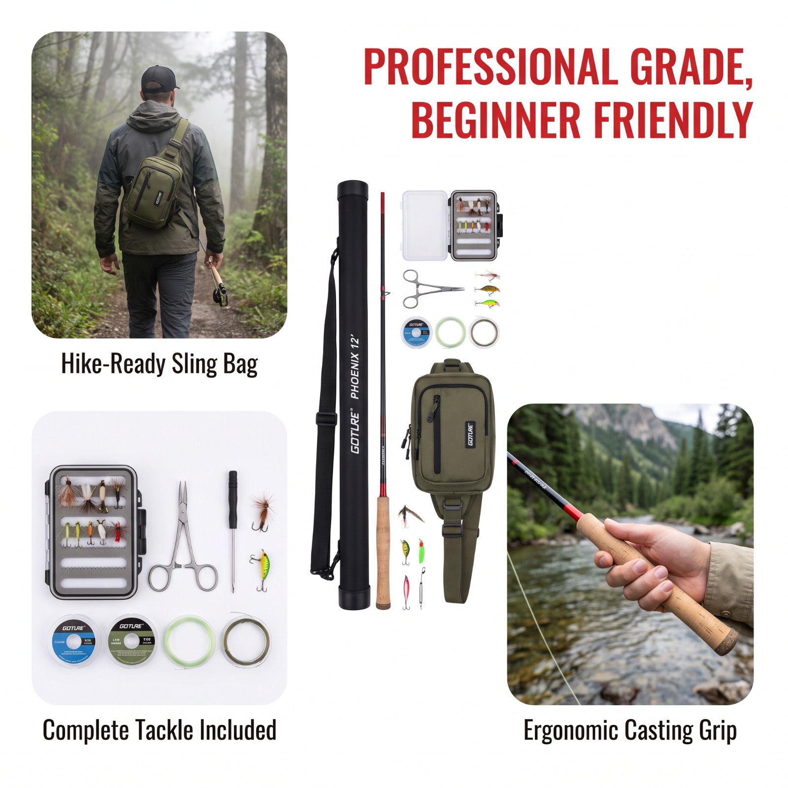 Fishing Rod Fly - ชุดคันเบ็ดตกปลาแบบเท็นคาร่า Goture 12 ฟุต 3.6 เมตร