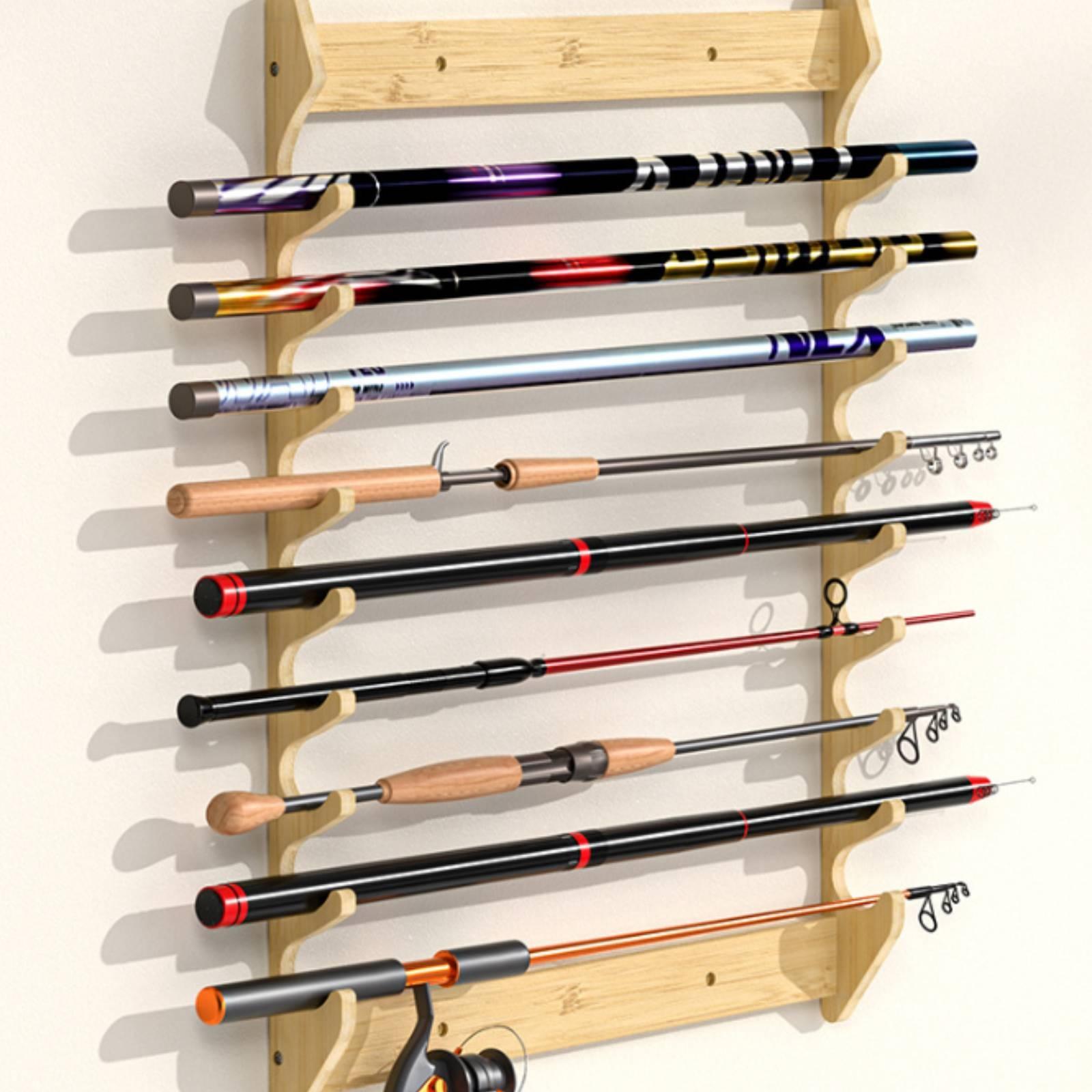 Fishing Rod Rack - ที่แขวนคันเบ็ดตกปลาแบบติดผนัง ทำจากไม้ไผ่ สำหรับจัดเก็บคันเบ็ดตกปลา ชั้นวางตกแต่งสวยงามสำหรับโรงรถ
