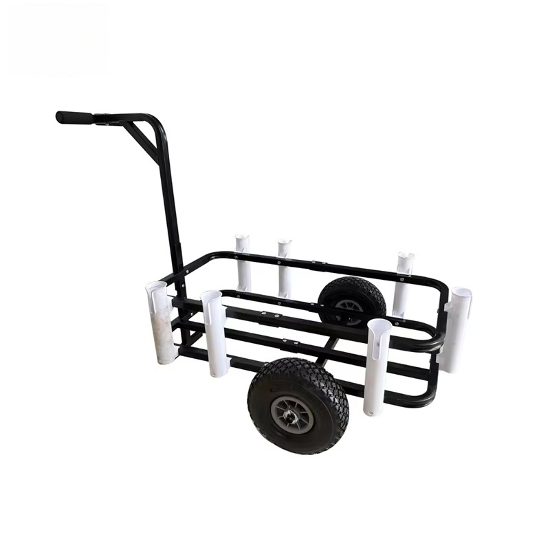 Fishing Rod Boat - รถเข็นพับได้สำหรับชายหาด รถเข็นตกปลาพร้อมที่วางคันเบ็ด รุ่น U-boat สีขาวและดำ รับน้ำหนักได้