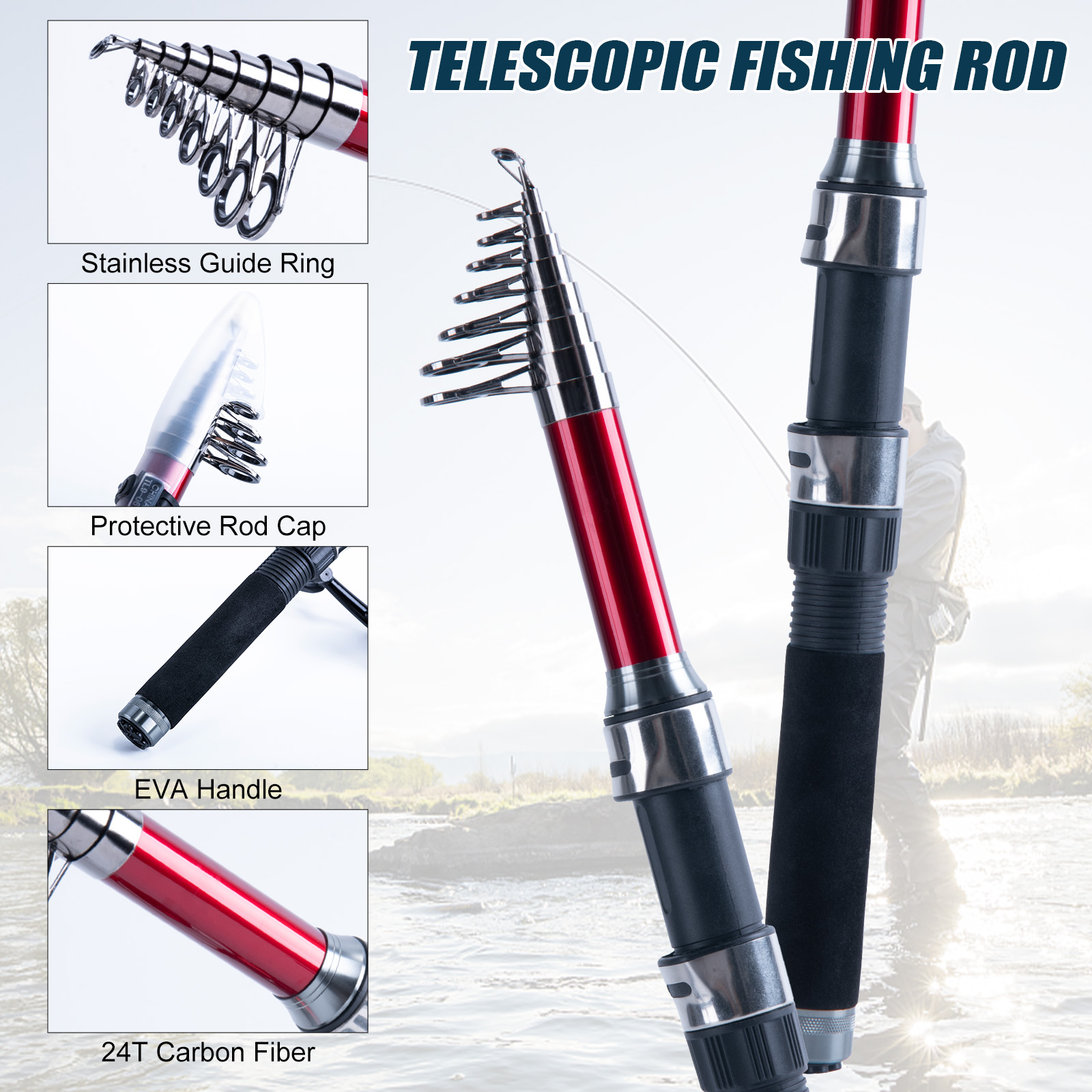 ชุดคันเบ็ดและรอกตกปลาแบบยืดหดไ - Fishing Rod Spinning บทวิจารณ์และราคา