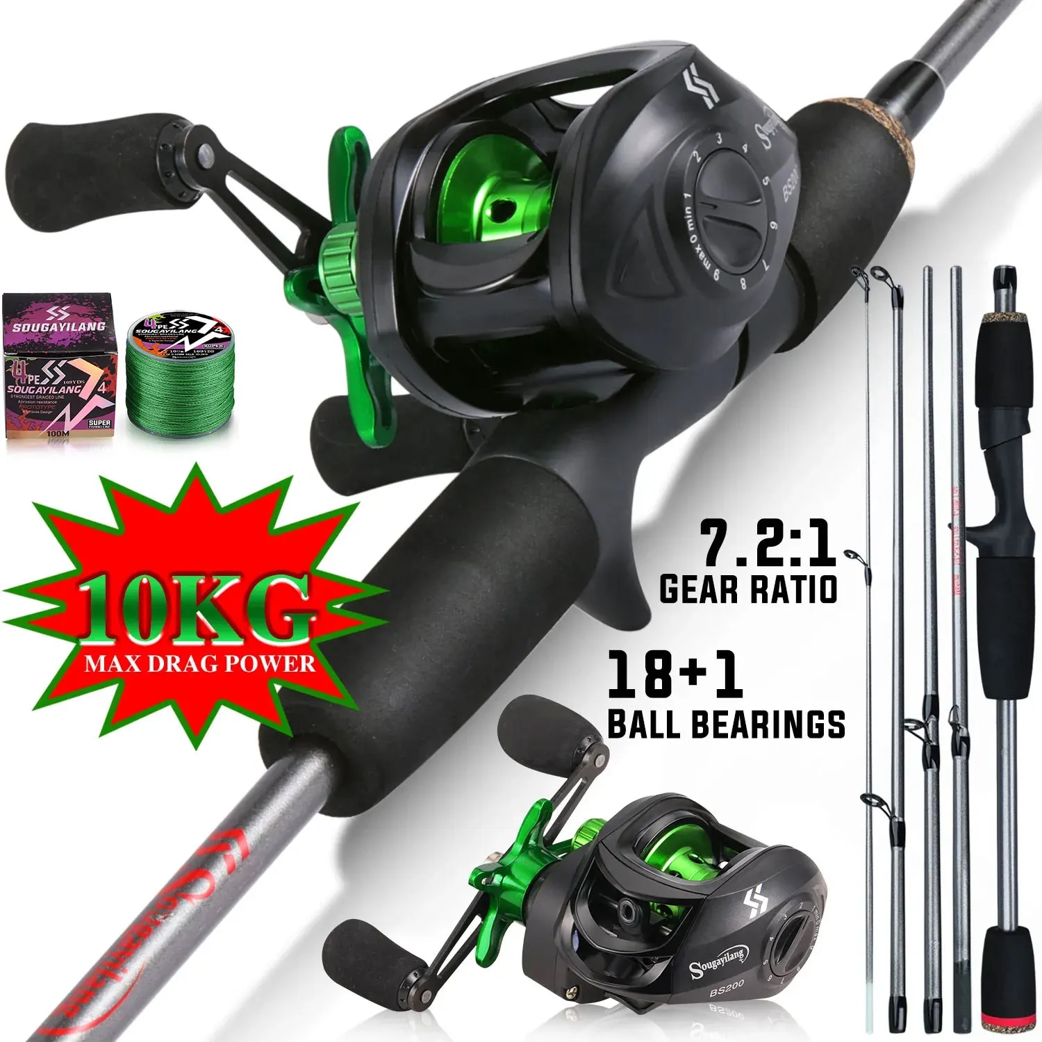 Sougayilang ตกปลา Rod Combo 1. - Fishing Rod Carbon Fiber บทวิจารณ์และราคา